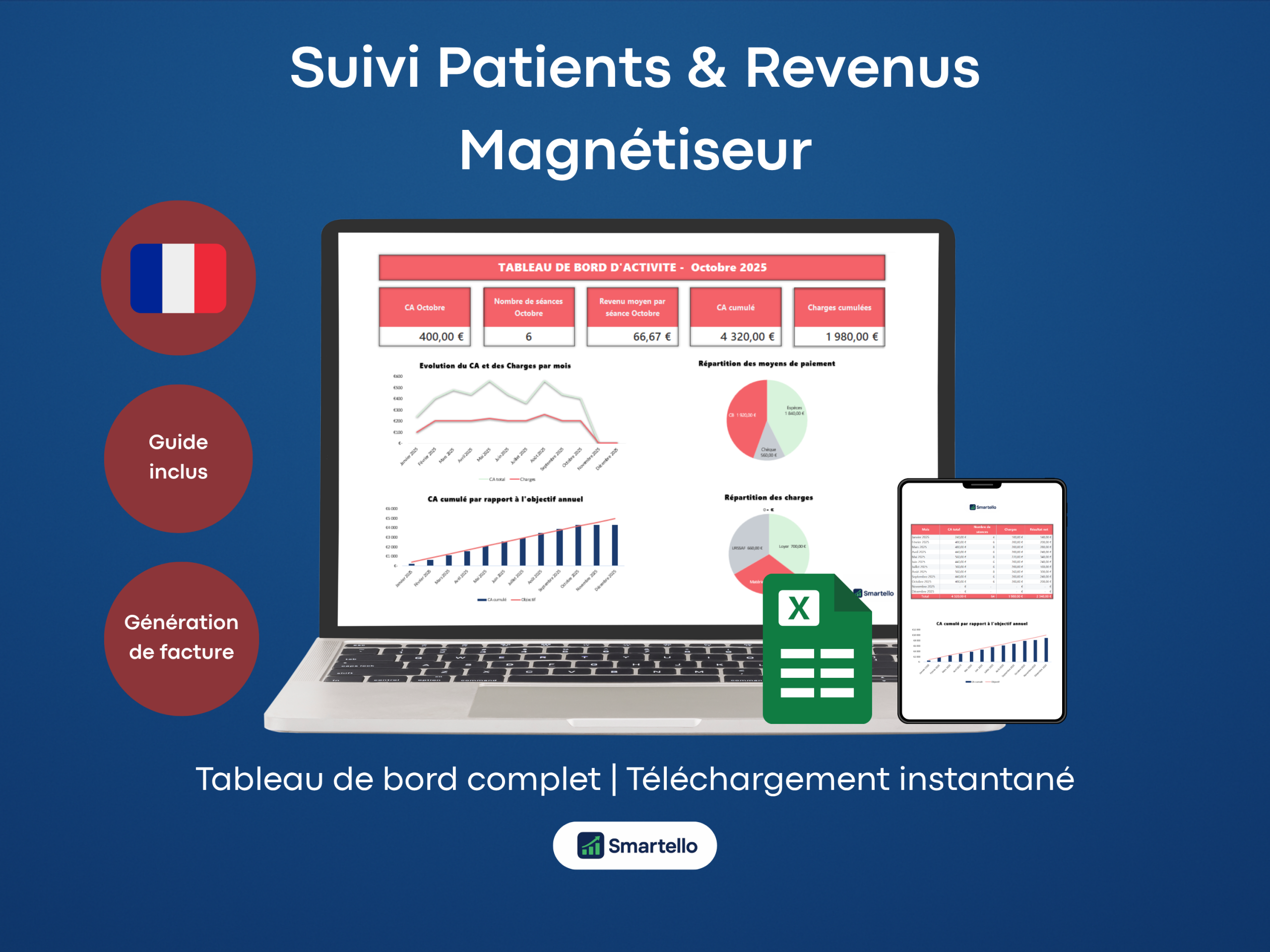 Fichier Magnétiseur Excel | Patients, revenus & facturation automatique