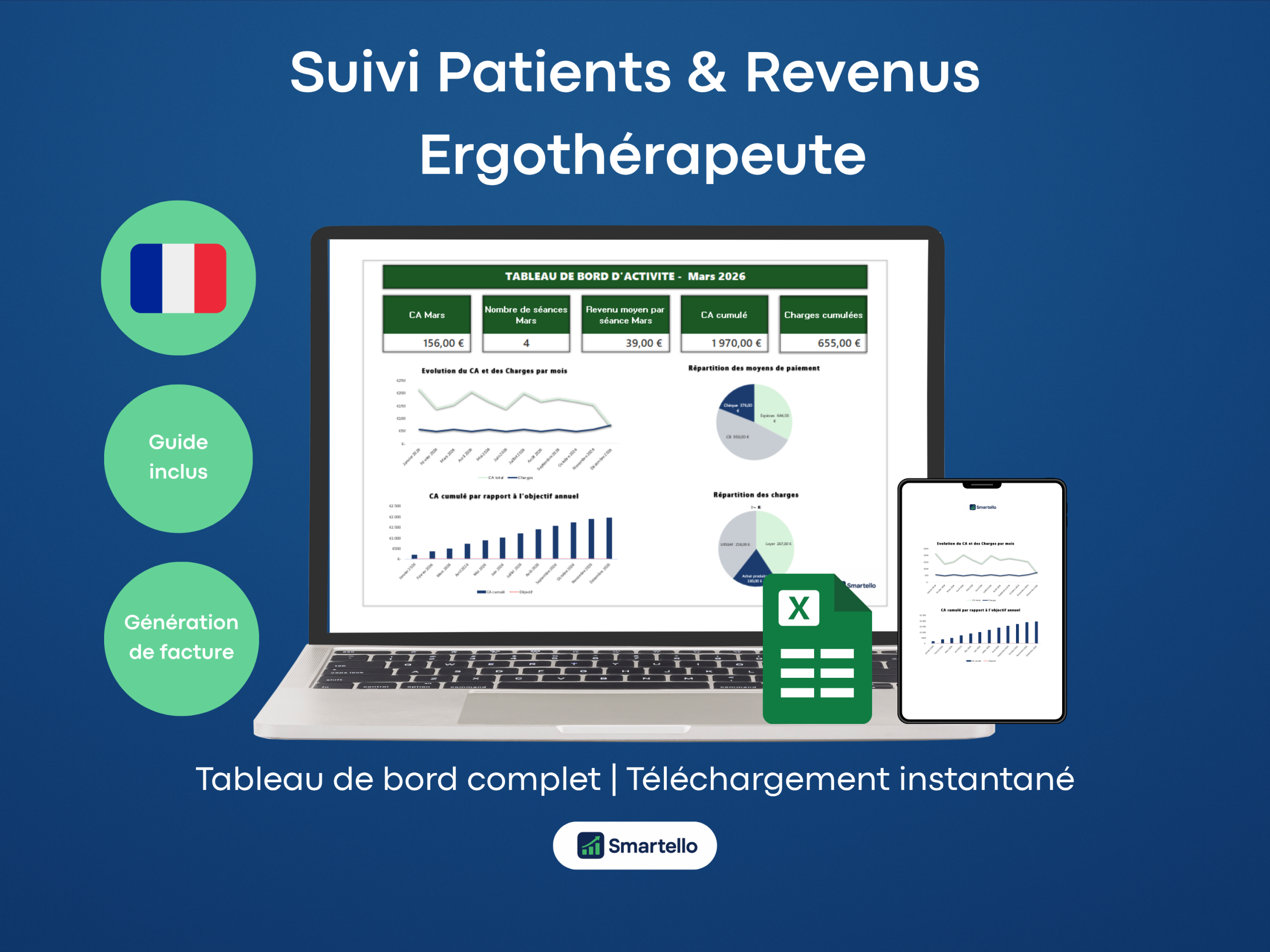 Fichier Ergothérapeute Excel | Patients, suivis & facturation automatique