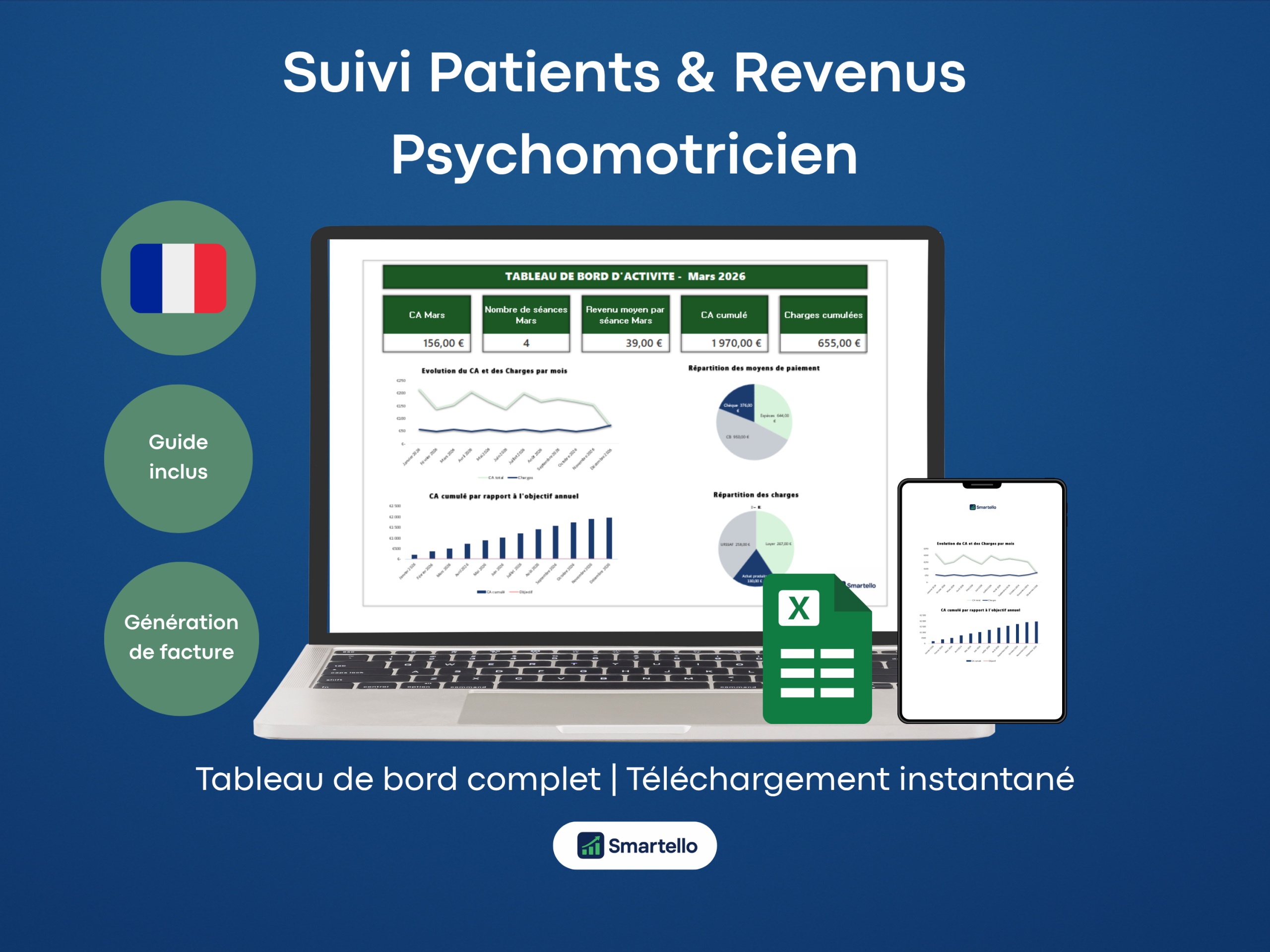 Fichier Psychomotricien Excel | Patients, suivis & facturation automatique