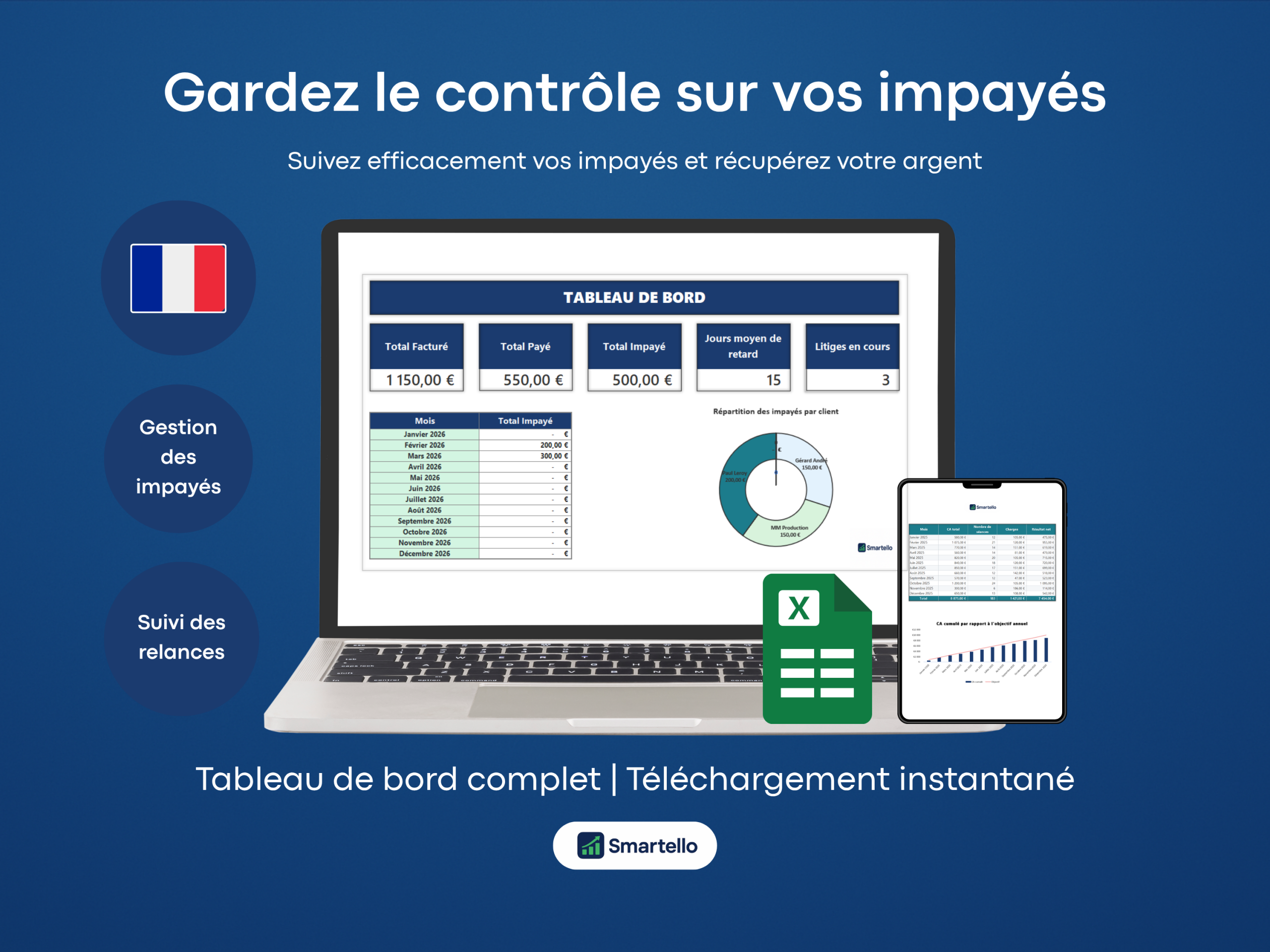 Fichier Gestion des Impayés Excel | Suivi factures et paiements