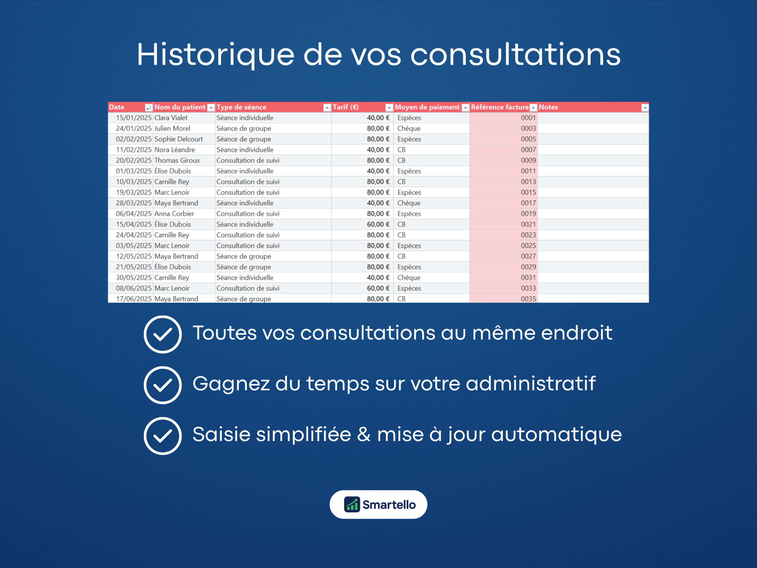 Fichier Magnétiseur Excel | Patients, revenus & facturation automatique – Image 2
