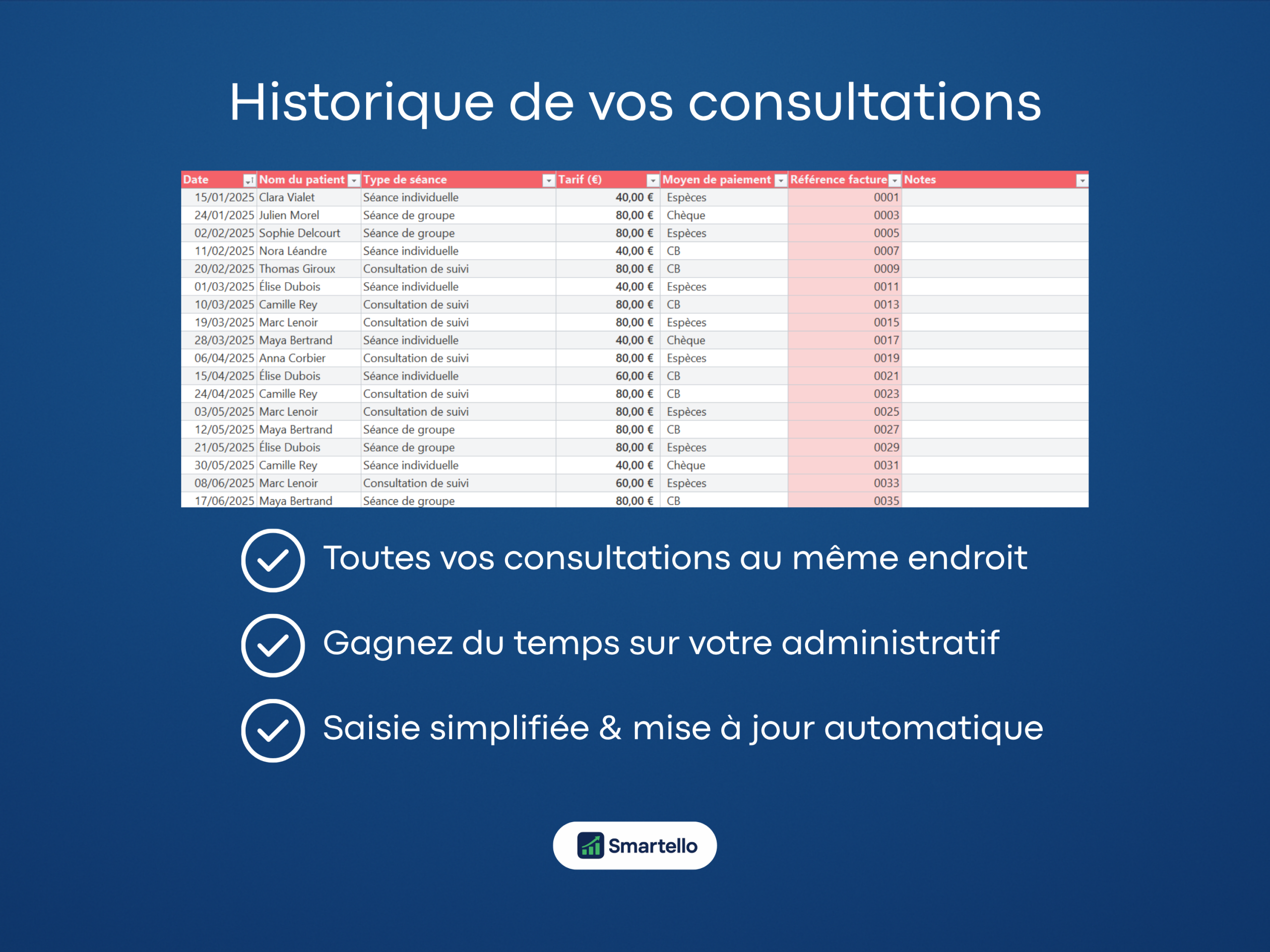Fichier Naturopathe Excel | Patients, revenus & facturation automatique – Image 2