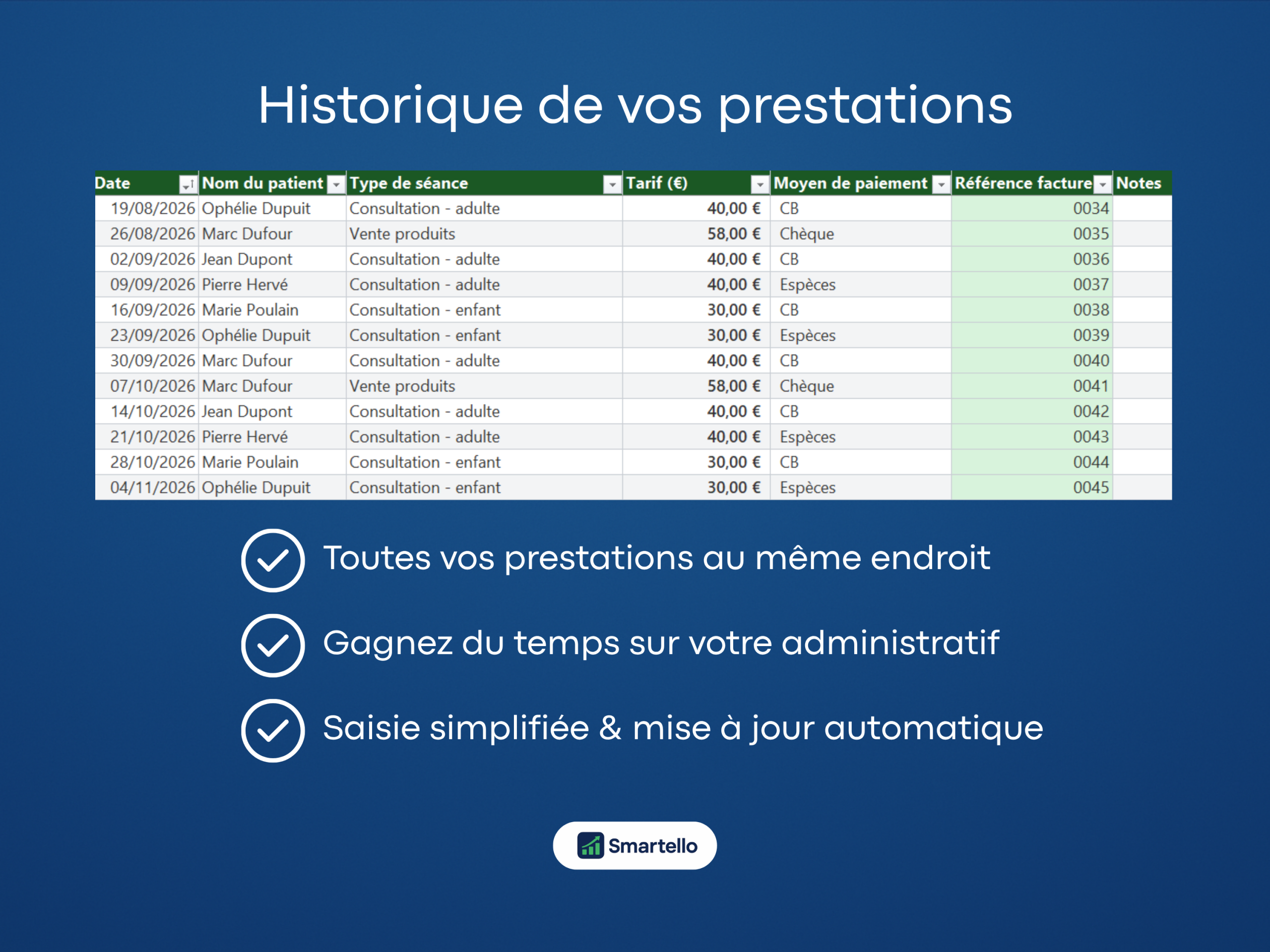 Fichier Diététicien Excel | Patients, revenus & facturation automatique – Image 2