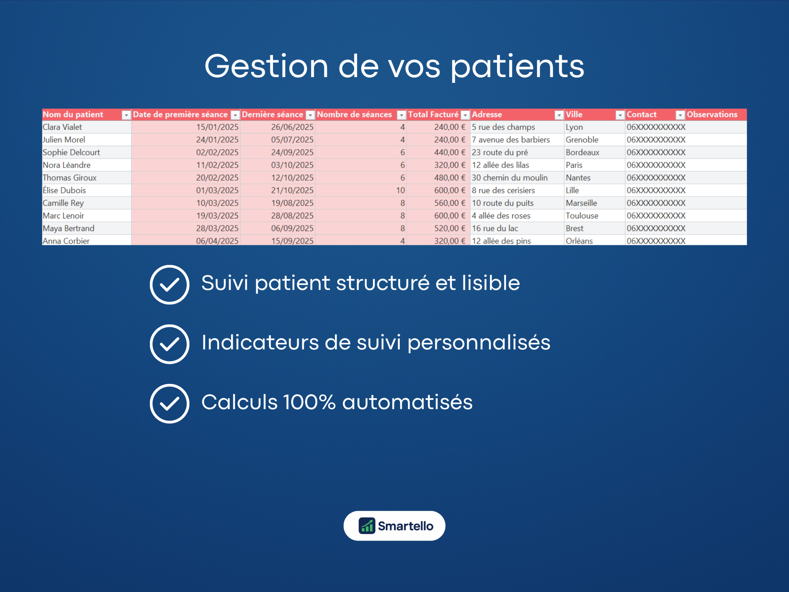 Fichier Naturopathe Excel | Patients, revenus & facturation automatique – Image 3