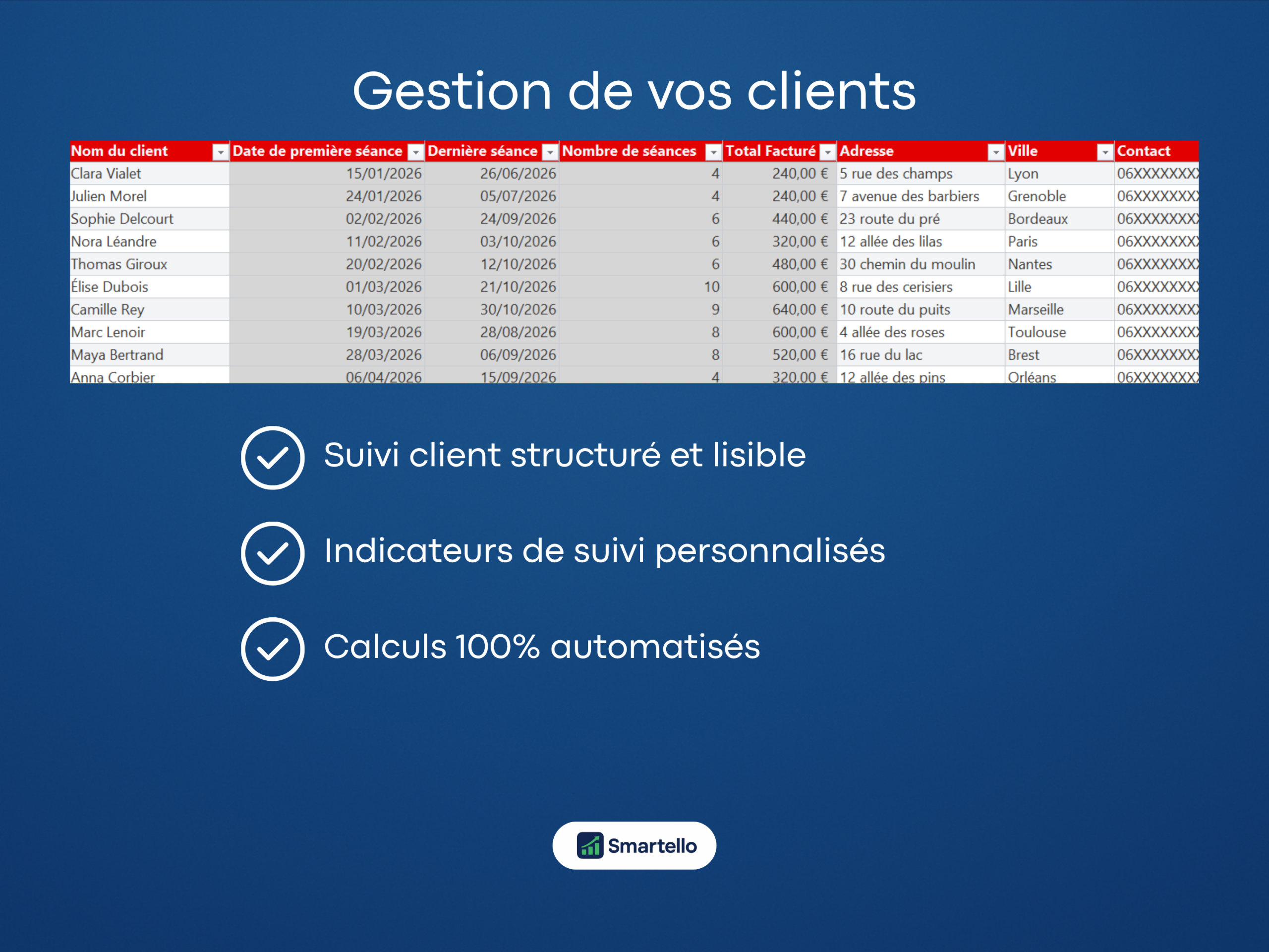 Fichier Prof Yoga Excel | Élèves, revenus & facturation automatique – Image 3