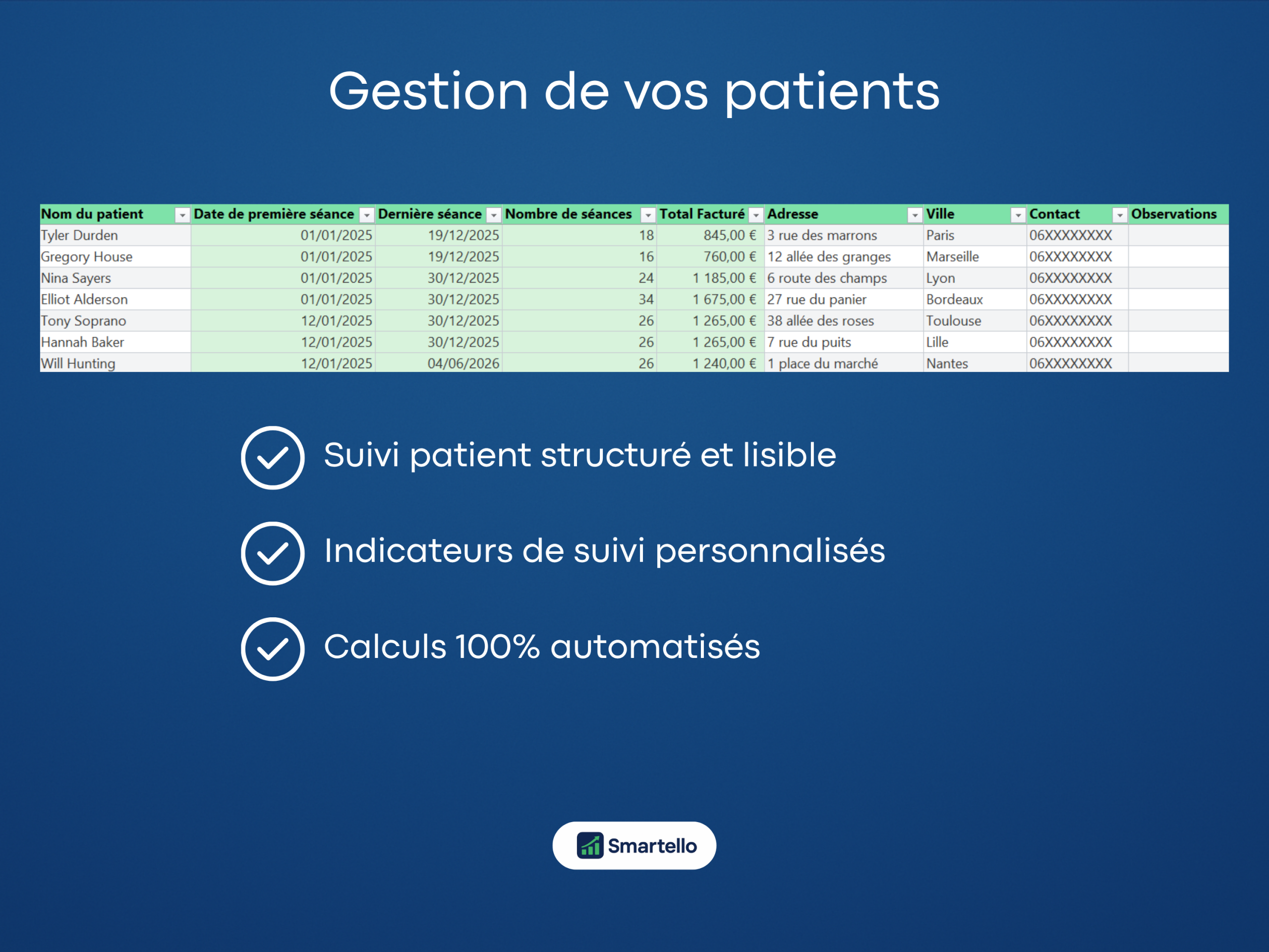 Tableau Excel Gestion Psychologue | Suivi Patients, Revenus & Facturation – Image 2